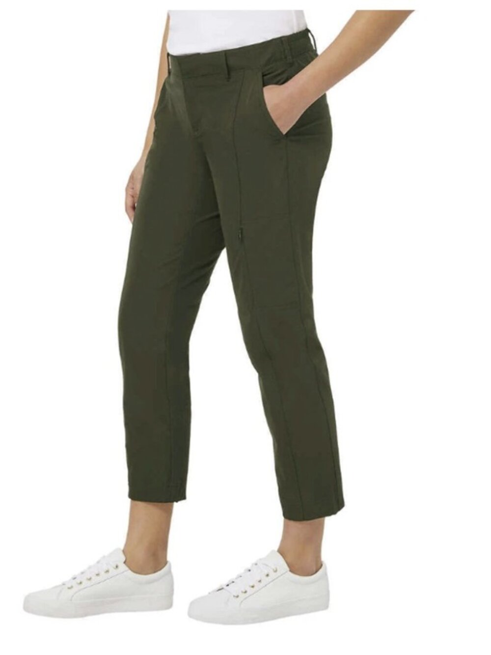 Kirkland Signature 4-Way Stretch Zipper Pocket Ankle Travel Pants New 14 Green
